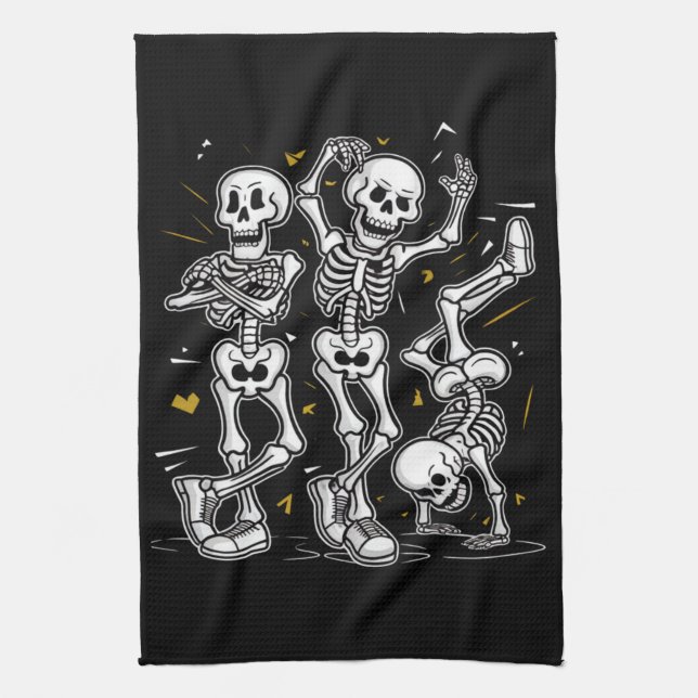 Dancing Skeletons Dance Challenge Halloween  Tea Towel (Vertical)