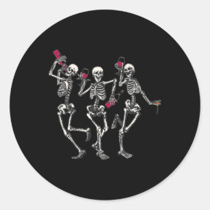 Dancing Skeletons Drinking Wine Lover Funny Hallow Classic Round Sticker