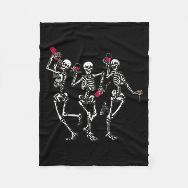 Dancing Skeletons Drinking Wine Lover Funny Hallow Fleece Blanket (Front)