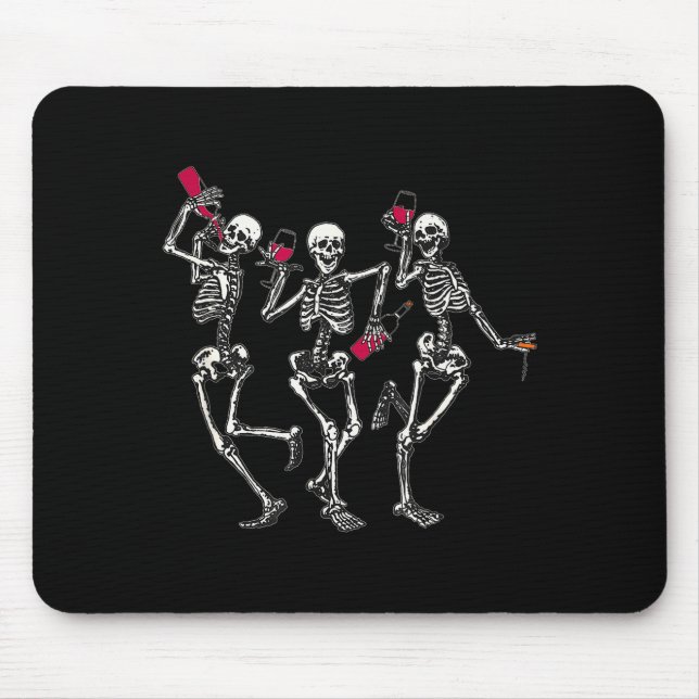 Dancing Skeletons Drinking Wine Lover Funny Hallow Mouse Pad (Front)