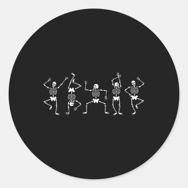 Dancing Skeletons Fun Halloween Pumpkin Spice Witc Classic Round Sticker (Front)