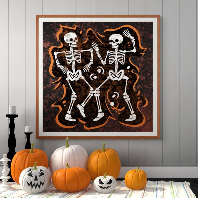 Dancing Skeletons Funny Halloween Haunted House Photo Print (Poster available in multiple sizes.)