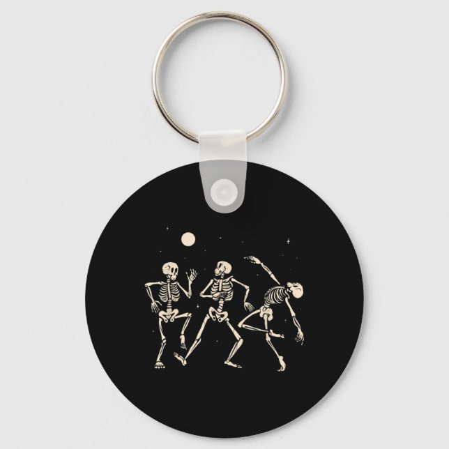 Dancing Skeletons Funny Halloween Skeleton Dancing Key Ring (Front)