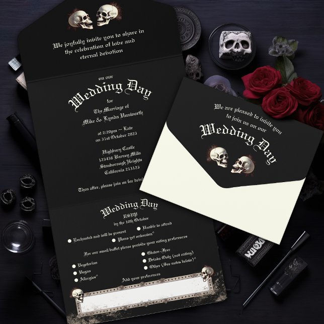 Dancing Skeletons Gothic Wedding All In One Invitation (Creator Uploaded)