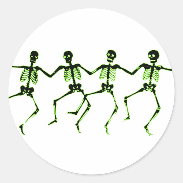Dancing Skeletons, Green Glow Classic Round Sticker (Front)