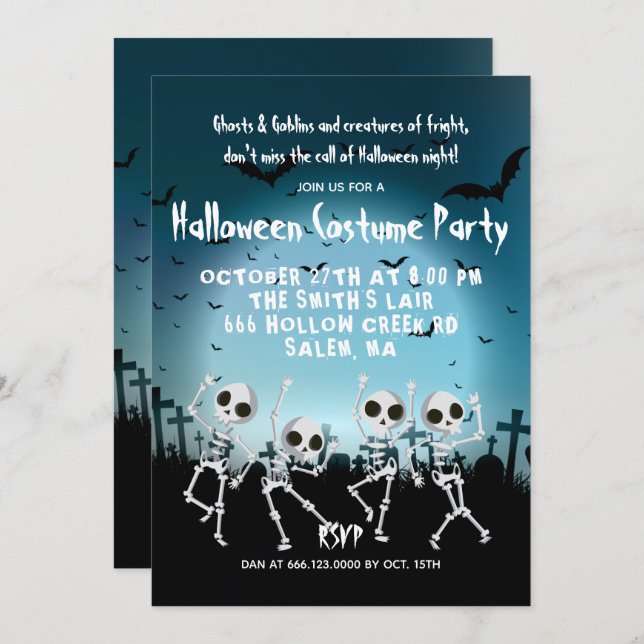 Dancing Skeletons Halloween Costume Party Invitation (Front/Back)