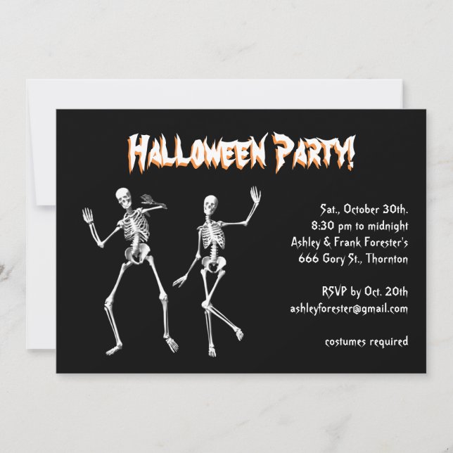 Dancing Skeletons Halloween Costume Party Invite (Front)