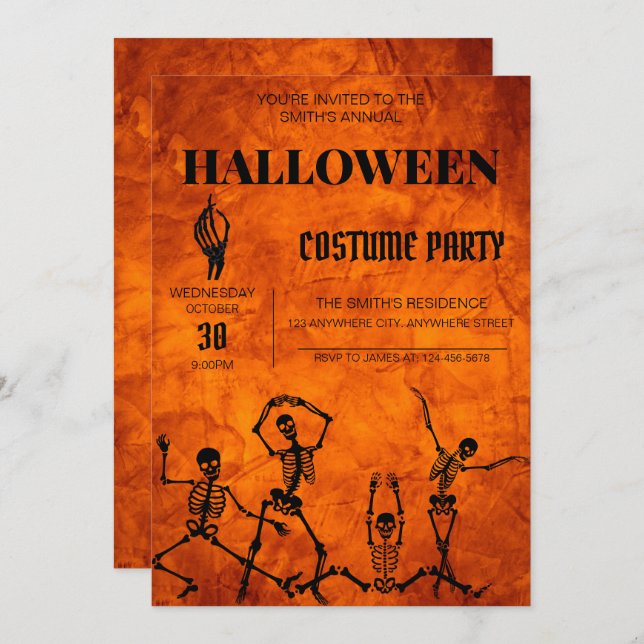 Dancing Skeletons Halloween Costume Party Invite (Front/Back)