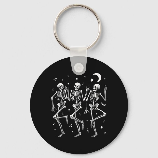 Dancing Skeletons Halloween Funny Skeleton Dance Key Ring (Front)