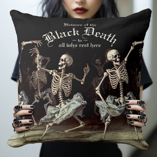 Dancing Skeletons Halloween Gothic Black Death Cushion