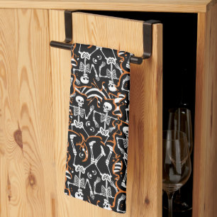 Dancing Skeletons Halloween or Day of the Dead Tea Towel