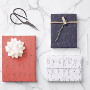 Dancing Skeletons Halloween - orange/purple/white Wrapping Paper Sheet