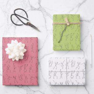 Dancing Skeletons Halloween - pink/green/white Wrapping Paper Sheet