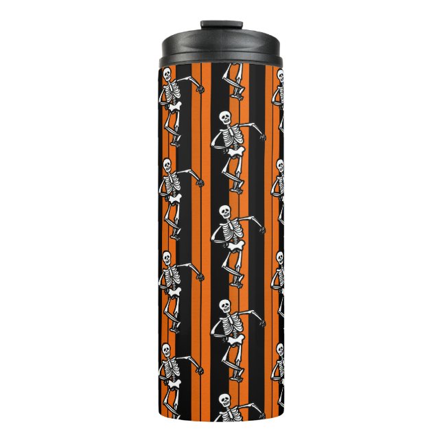 Dancing Skeletons Halloween Striped   Thermal Tumbler (Front)
