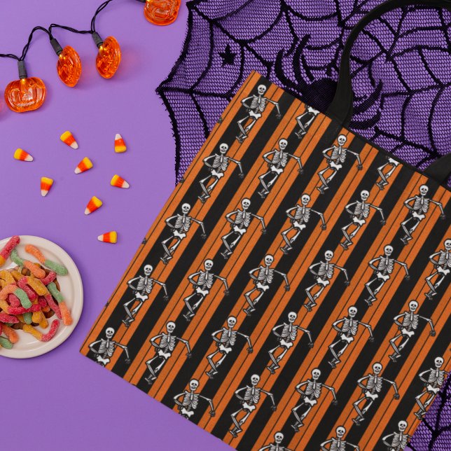 Dancing Skeletons Halloween Striped  Tote Bag (Creator Uploaded)