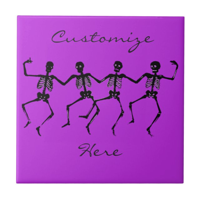 Dancing Skeletons Halloween Thunder_Cove Ceramic Tile (Front)