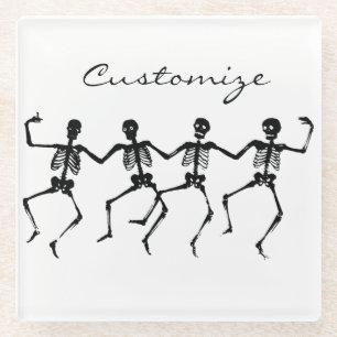 Dancing Skeletons Halloween Thunder_Cove Glass Coaster