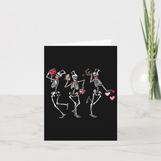 Dancing Skeletons Heart Valentines Day Men Women K Card (Front)