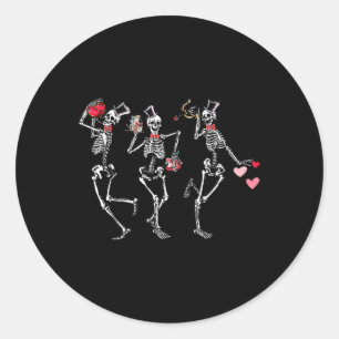 Dancing Skeletons Heart Valentines Day Men Women K Classic Round Sticker