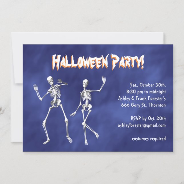 Dancing Skeletons in Purple Haze Halloween Invite (Front)