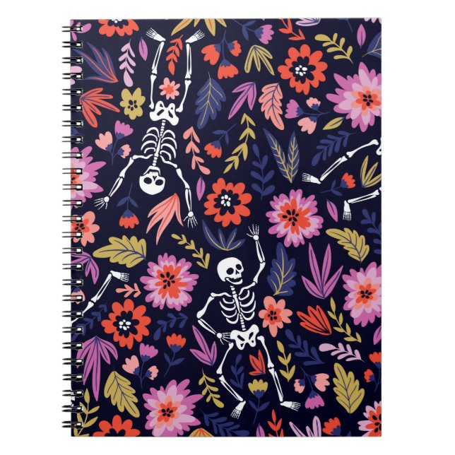 Dancing skeletons in the floral garden pattern notebook (Front)