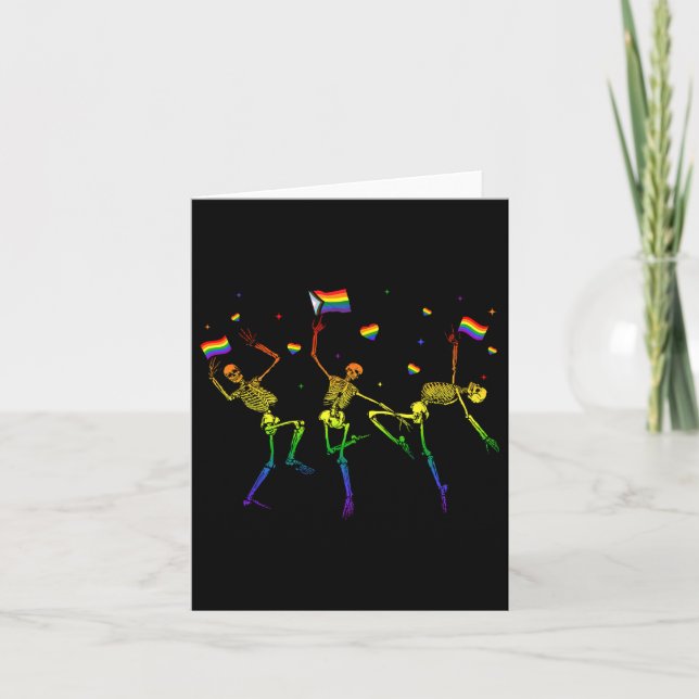 Dancing Skeletons Lgbt Rainbow Flag Pride Month Le Card (Front)