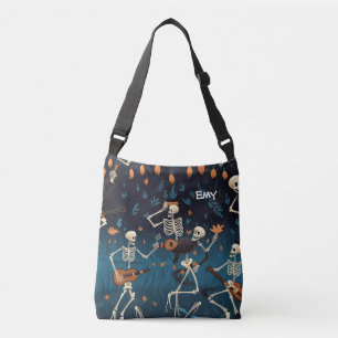 Dancing Skeletons Navy Orange Timeless Crossbody Bag