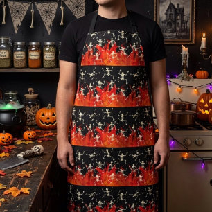 Dancing Skeletons On Fire Flames For Halloween Apron