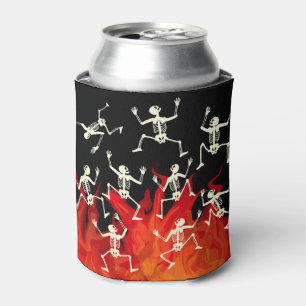 Dancing Skeletons On Fire Flames For Halloween Can Cooler