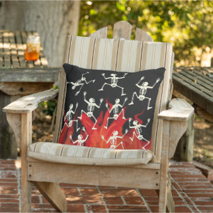 Dancing Skeletons On Fire Flames For Halloween Cushion