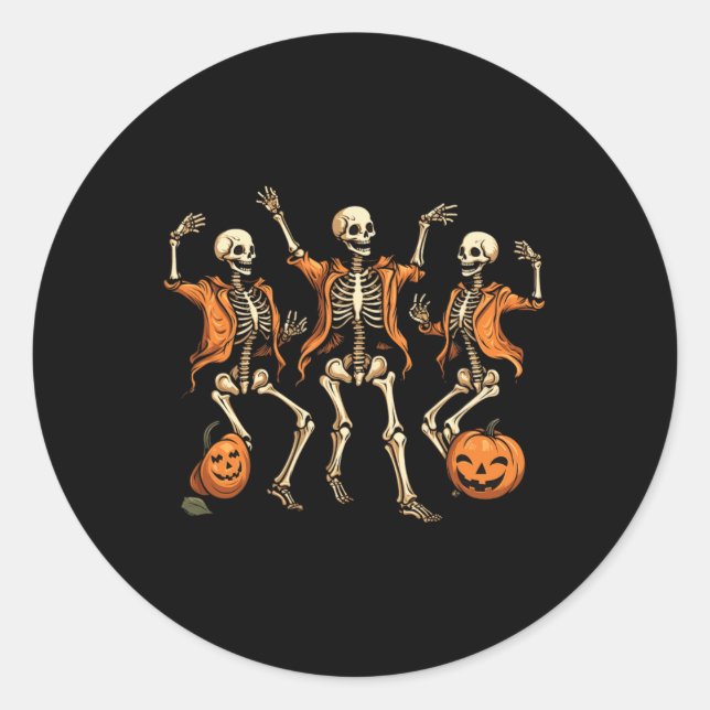 Dancing Skeletons Pumpkin Halloween  Classic Round Sticker (Front)