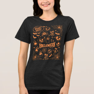 Dancing Skeletons & Pumpkin - Spooky Halloween Tri-Blend Shirt