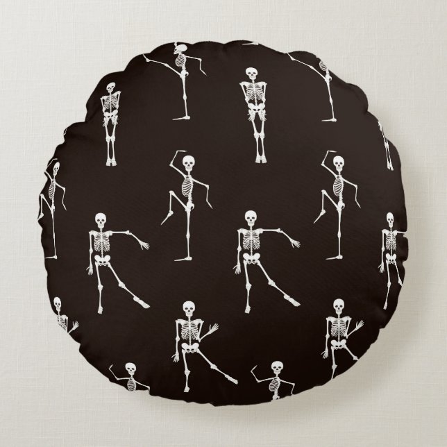 Dancing Skeletons: Quirky Seamless Background Round Cushion (Front)