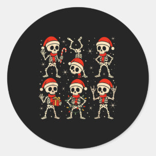 Dancing Skeletons Santa Hat Xmas Skeleton Rock On Classic Round Sticker