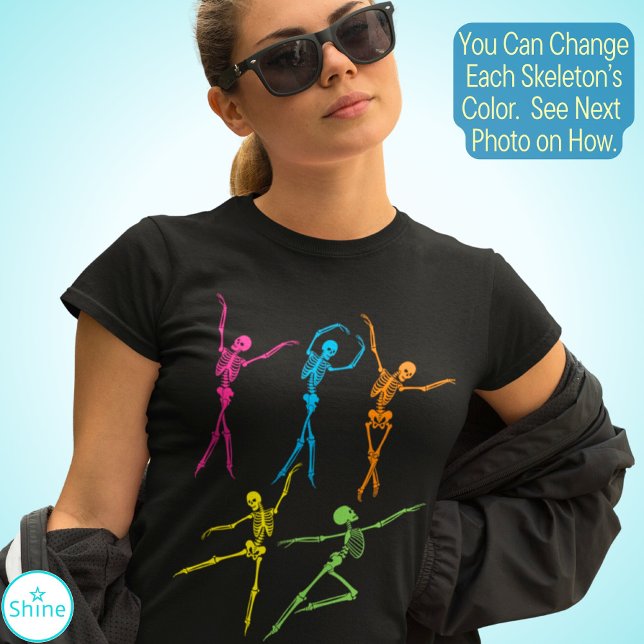 Dancing Skeletons Sassy Spooky Colorful Halloween T-Shirt (Creator Uploaded)