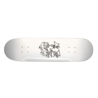 Dancing skeletons skate board