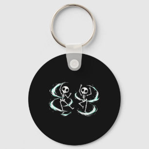 Dancing Skeletons Spooky Cute Halloween Graphic Key Ring