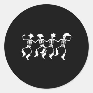 Dancing Skeletons Spooky Halloween Cowboys Line Da Classic Round Sticker