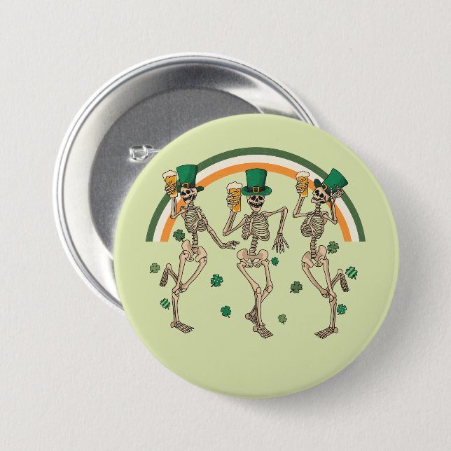Dancing Skeletons with Beer and Shamrocks 7.5 Cm Round Badge (Front & Back)