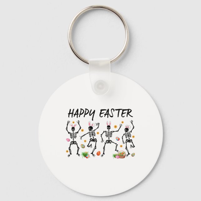 Dancing Skeletons With Bunny Ears And Easter Eggs  Key Ring (Front)