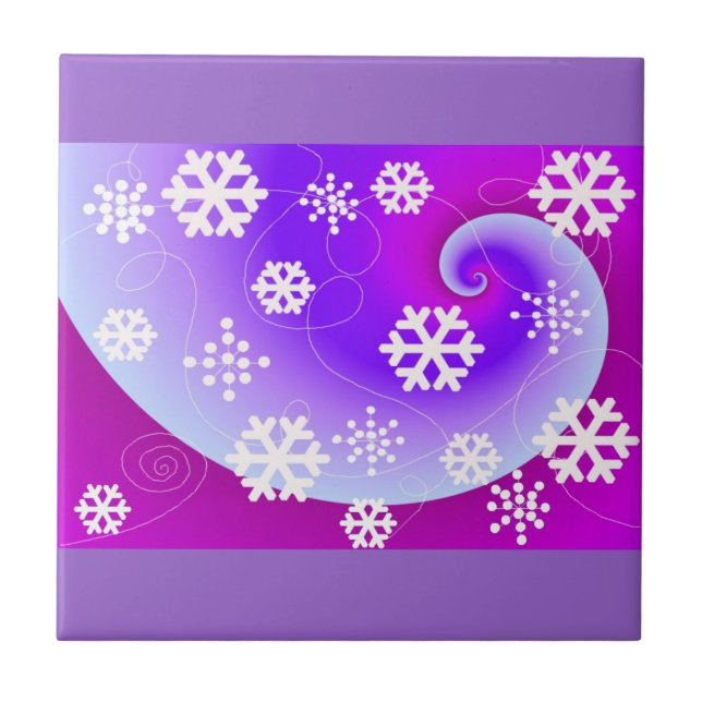 Dancing Snowflakes on a Purple Background Tile (Front)