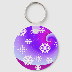 Dancing Snowflakes on a Purple Swirl Background Key Ring