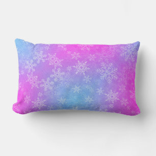 Dancing Snowflakes Pink Blue Pillow