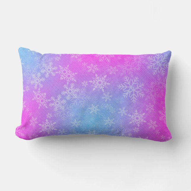 Dancing  Snowflakes Pink Blue Pillow (Front)