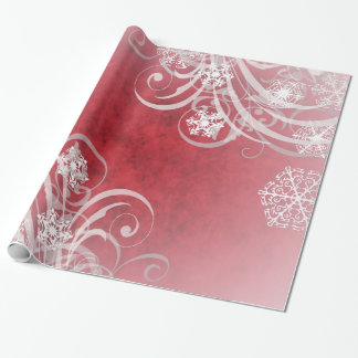 Dancing Snowflakes Red Holiday Wrapping Paper