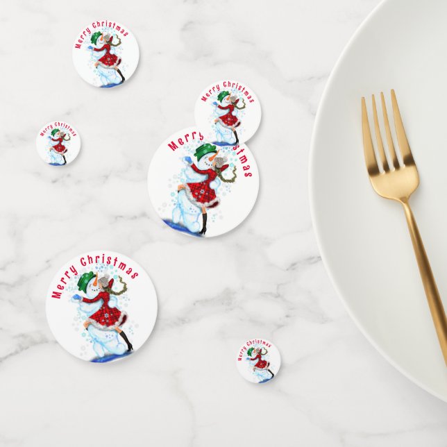 Dancing Snowman and Girl Christmas Confetti (Group)