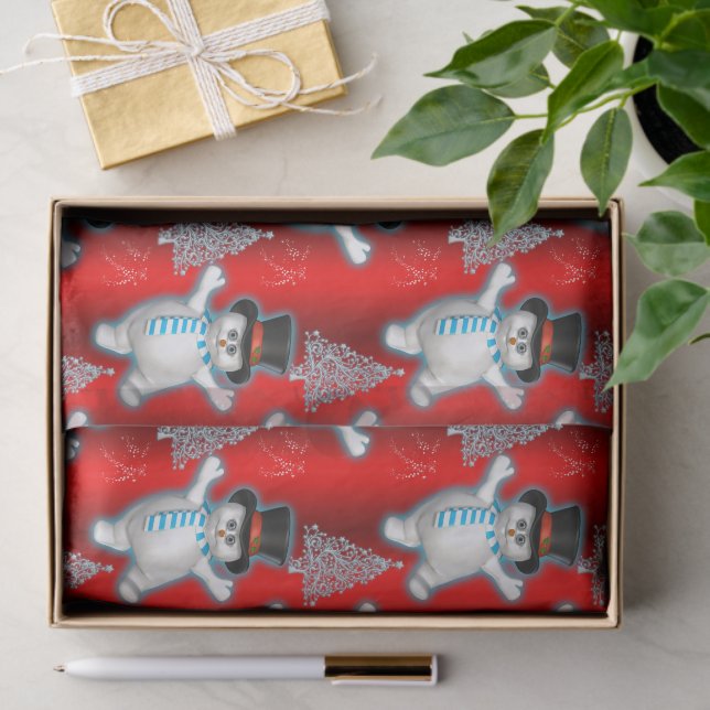 Dancing Snowmen on Red Christmas Tissue Paper (Gift)
