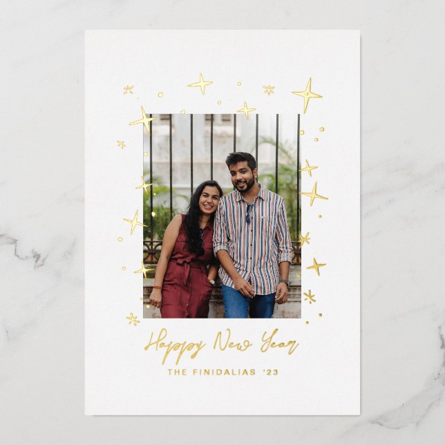 Dancing Stars Festive New Year Photo Card (Front)