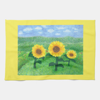 Dancing Sunflowers Kitchen Towel Yellow