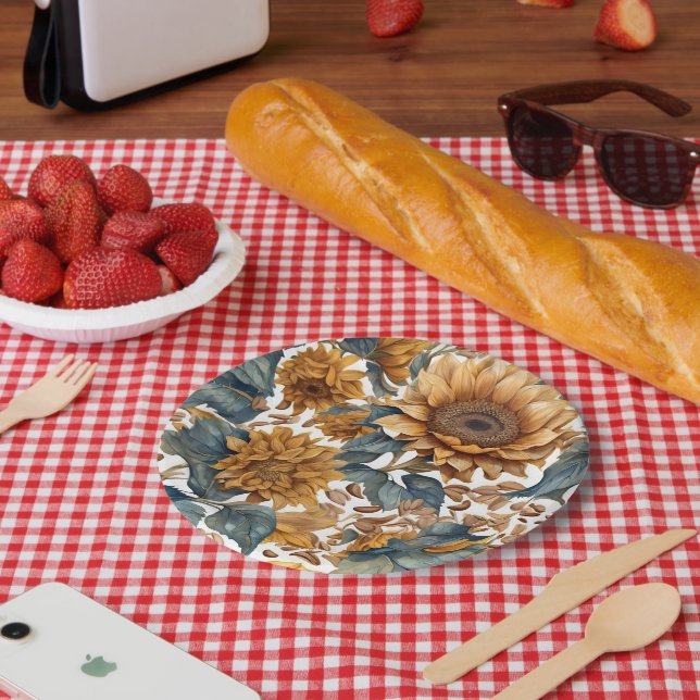 Dancing Sunflowers Pattern Design Paper Plate (Picnic)